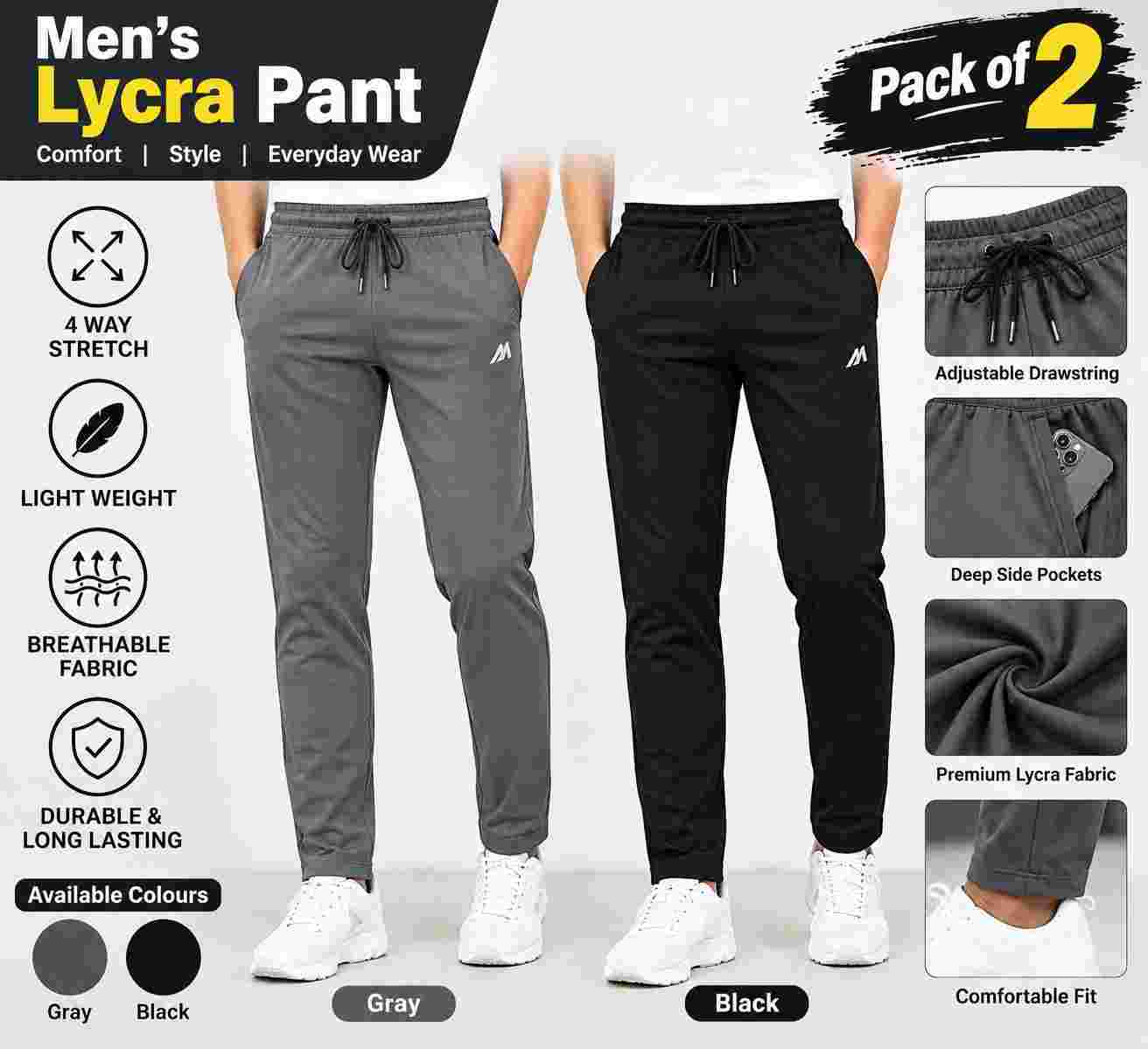Men’s Lycra Stretch Pants – Pack of 2